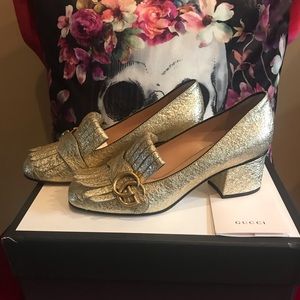 ✨GUCCI✨ Gold Foil/Laminate Mid Heel Pump Loafer